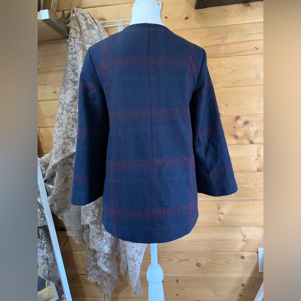 Vintage Guess LA Wool Shacket Navy Plaid Jacket Preppy Twee Coquette XS Cape - Picture 3 of 14
